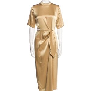 Nanushka XS Satin Gold Wrap Dress with Cutout